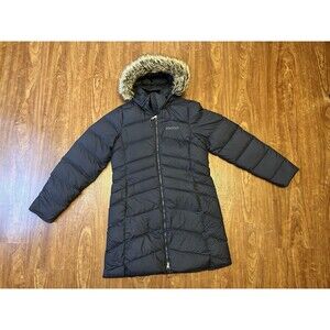 Marmot Montreal Coat Jacket 700 Down Fill Women's Medium Blue Faux Fur Hood